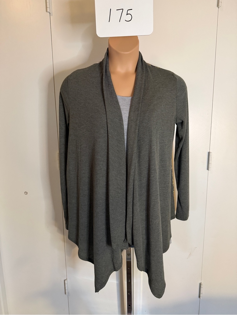 Grey/Green Open-Front Women's Sweater Cardigan